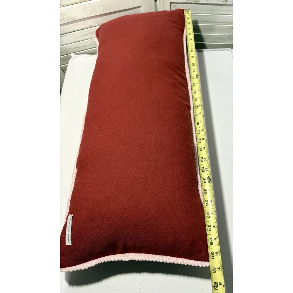 Secret Celebrity Christmas Tree Reindeers Red White Embroidered 14x32 Pillow
